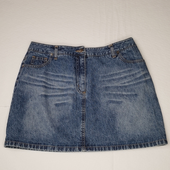 Portmans Womens 100% Cotton Denim Med. Wash Mini Skirt sz 12 - Picture 1 of 9